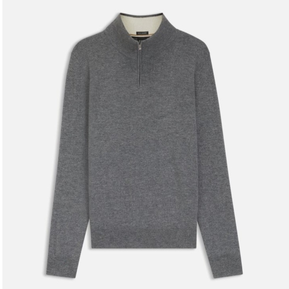 Hugo Boss Mens Size 2XT Gray Wool Cashmere Quarter Zip Sweater Pullover NWT